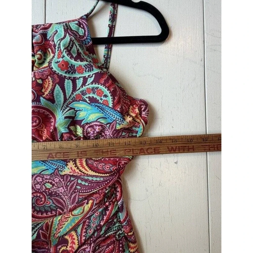 Ellen Tracy Womens Swimsuit High Neck Keyhole Paisley Leaf Print One Piece 8
